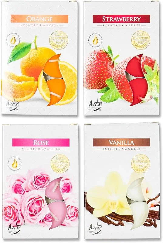 Besuche den levandeo-Store levandeo 24er Kerzen 4x6 Stück Vanille Rose Orange Erdbeere Teelichter Duftkerzen Aroma Duft Tischdeko — Kerzenlicht Abendessen