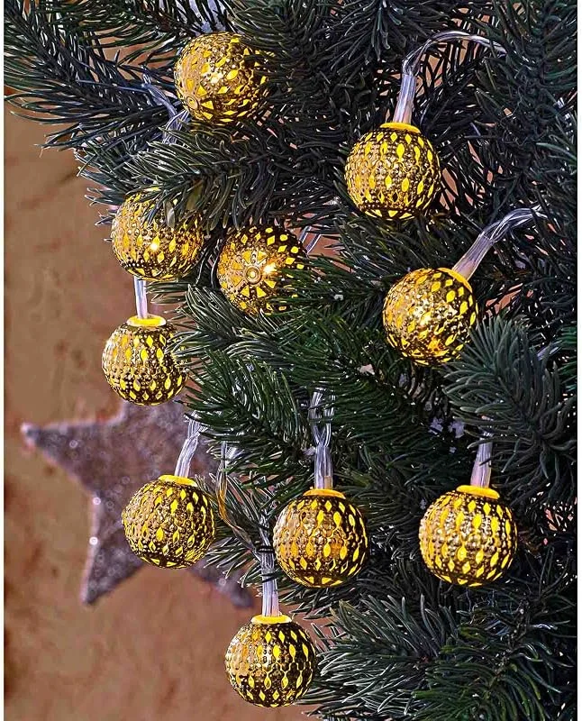 Besuche den HAC24-Store LED Lichterkette mit 10 Kugeln Ø 2, 5 cm Warmweiß Batterie Kugelkette Orientalische Weihnachtsbeleuchtung Batteriebetrieben (Gold)