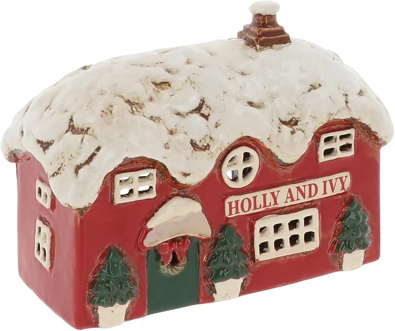 Marke: Shudehill Giftware Shudehill Giftware Village Pottery Weihnachts-Teelichthalter, Stechpalme und Efeu, Keramik, festliche Dekoration für Kneipenhäuser — Advent und Tisch