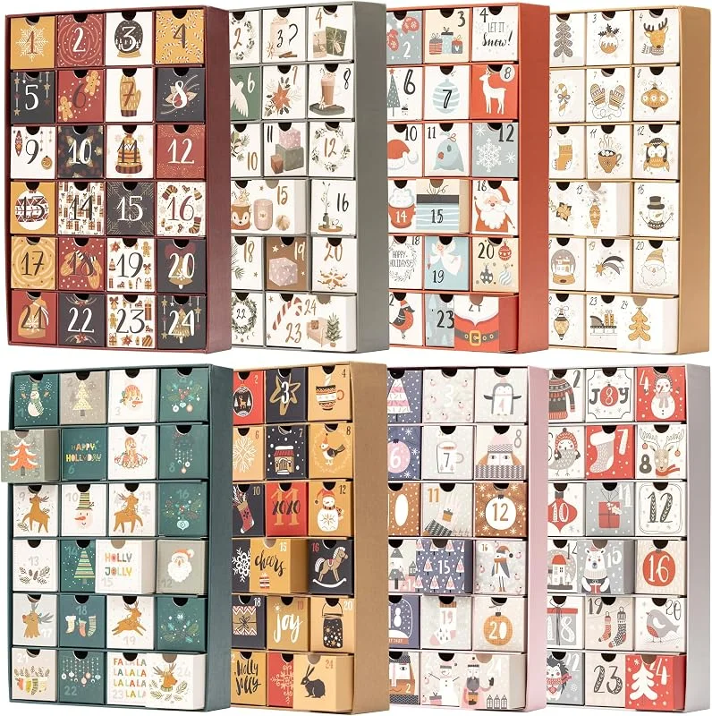 Marke: evelay Adventskalender zum selber befüllen, 24 Tage wiederverwendbar, 1-24 leere Schubladen für Weihnachts-Countdown (Grau) — Advent und Tisch