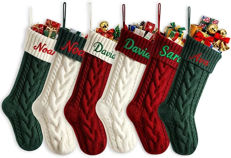 Marke: Generisch Nikolaussocke Personalisiert Name Bestickt, 46cm Große Gestrickte Weihnachtsstrumpf zum Befüllen, Christmas Stockings für Party Weihnachten Deko (A) — Weihnachtsdeko