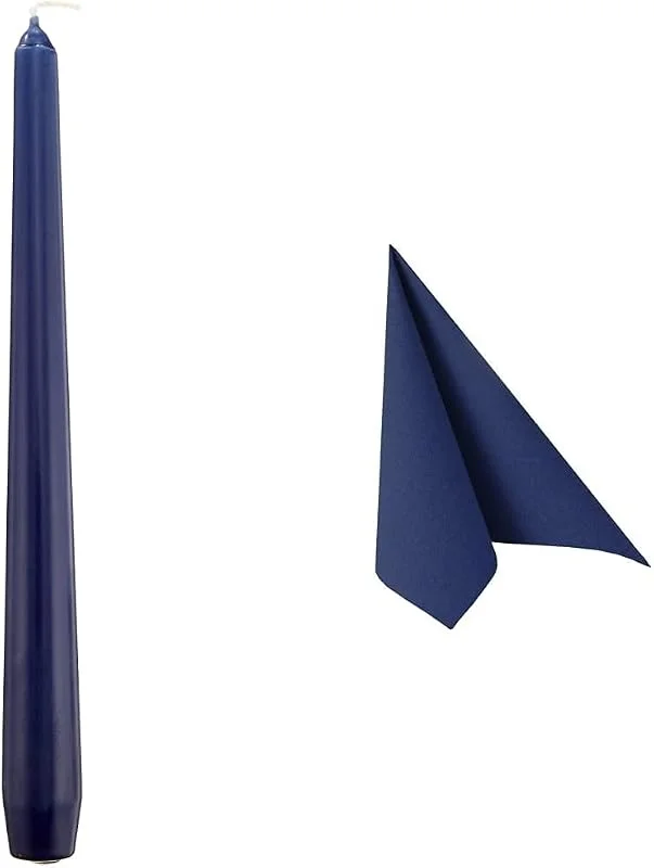 Marke: PAPSTAR Papstar Leuchterkerzen, Halterkerzen blau (50 Stück) Ø 2.2 x 25 cm, dunkelblau, rußfreies Abbrennen & Servietten, Tissueservietten dunkelblau "Royal Collection" 40 x 40 cm, 1, 4-Falz, 1 X 50er Pack — Kerzenlicht Abendessen