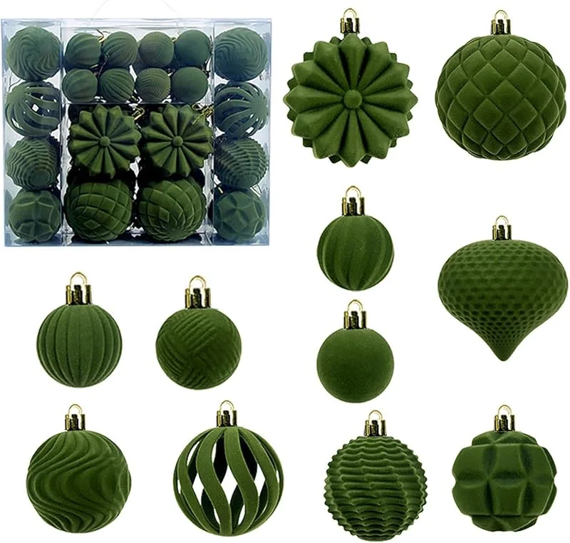 Marke: Jvjggag Weihnachtsbaumschmuck-Set, 48 Stück, sortiert, beflockt, Feiertags-Anhänger — Weihnachtsdeko