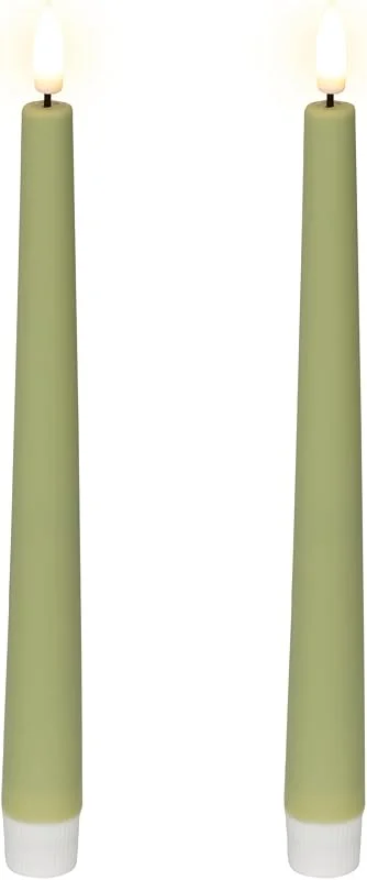 Marke: Lumineo Lumineo LED Kerzen mit Timerfunktion 25, 5cm Kunststoff - Outdoor & Indoor - 2er Set Kunststoffkerzen batteriebetrieben - flackernde Flamme Effekt - Stabkerzen Hellgrün Warmweiß — Kerzenlicht Abendessen