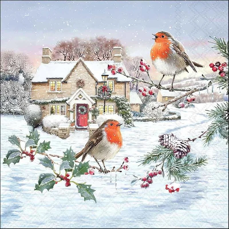 Marke: Ambiente Ambiente Serviette Rotkehlchen Winter 33x33cm Papier 20 Stk Bedruckt — Advent und Tisch