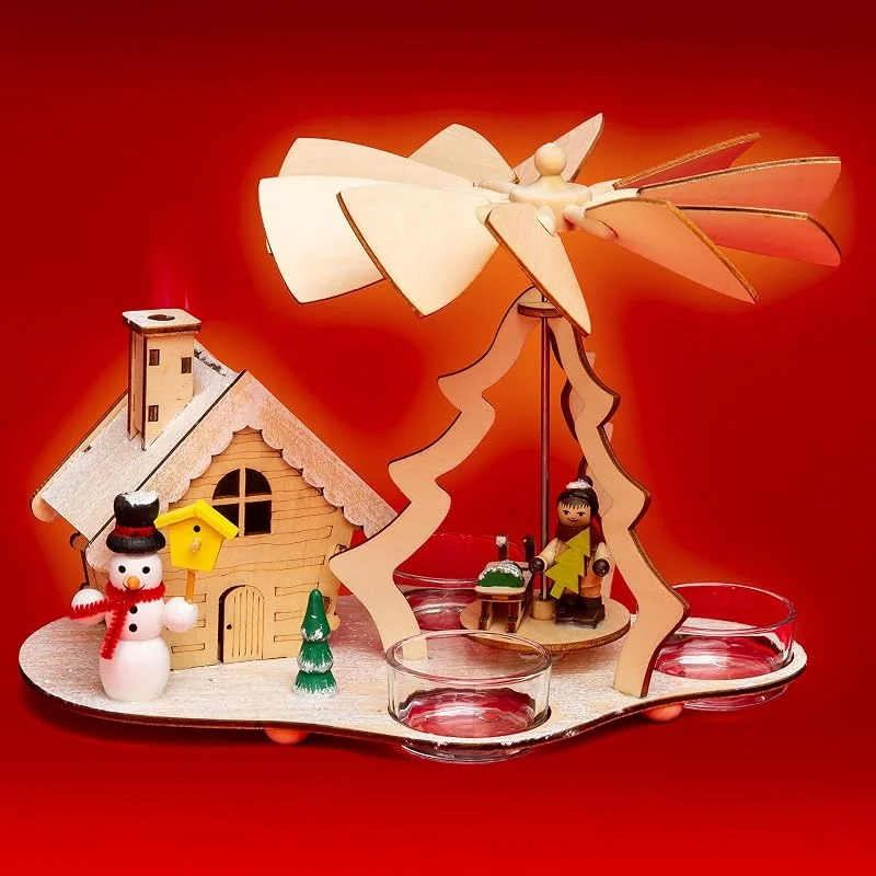 Besuche den SIKORA-Store SIKORA P30-3 2-in-1 Holz Teelicht Weihnachtspyramide mit funktionsfähigem Räucherhaus Motiv Schneemann — Weihnachtsdeko