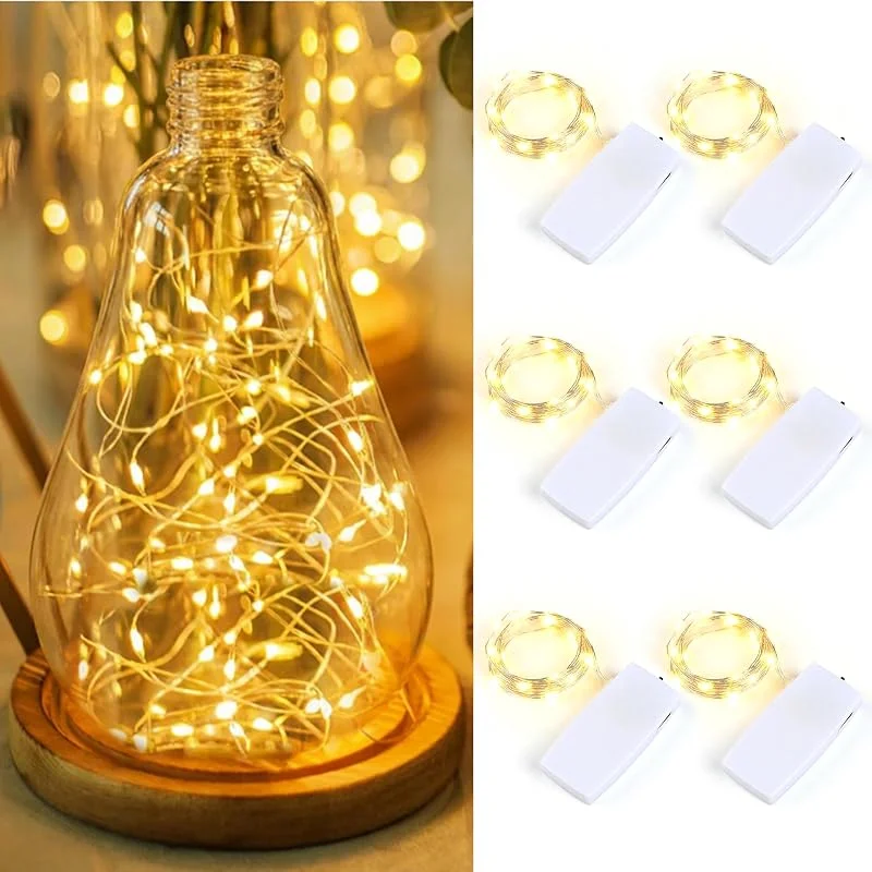 Besuche den Carehabi-Store Carehabi LED Lichterkette Akku Aufladbar (6 Stück), 2m 20 LED Drahtlichterkette mit Abnehmbarem USB-C Akku, Warmweiß Deko für Flaschen, Weihnachten & Zimmer, IP44 Wasserfest, Silberdraht — Weihnachtsbeleuchtung