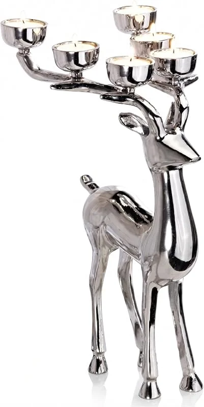 Besuche den My Flair-Store Rentier Teelichthalter Silber - 34cm Weihnachtsdeko Hirsch — Advent und Tisch