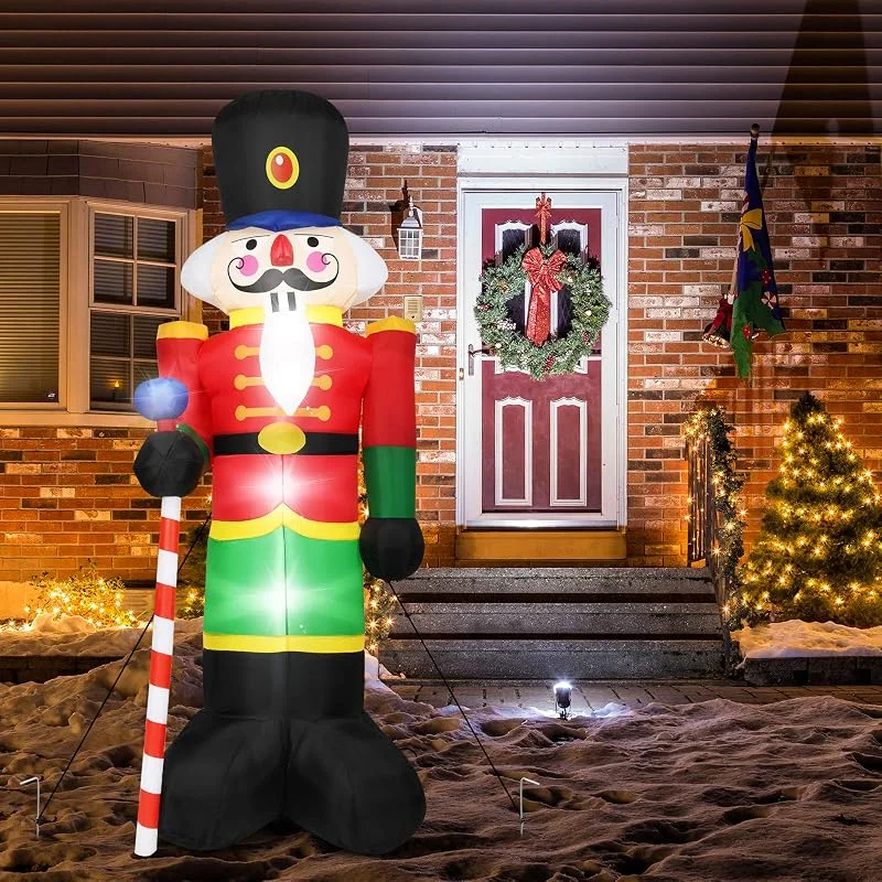 Besuche den COSTWAY-Store COSTWAY 240CM Aufblasbarer Nussknacker-Soldat, Weihnachtsmann Soldat mit 3 LED-Leuchten, Weihnachtsdekoration für drinnen und draußen, selbstaufblasend