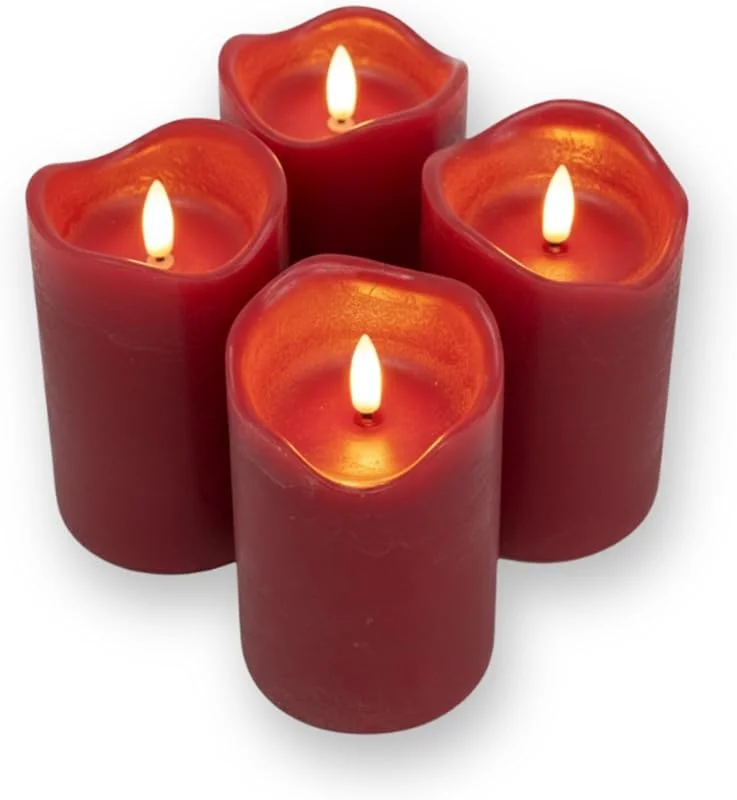 Besuche den ToCi-Store ToCi 4 x LED Kerzen Dunkelrot Ø 7, 5 x 15 cm — Kerzenlicht Abendessen