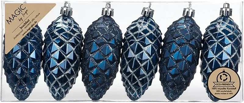 Besuche den Inge-glas-Store Inge-glas Christbaumschmuck Zapfen 9cm Kunststoff 6er Set - matt & glänzend mit Glitzer - bruchsichere Christbaumkugeln für Weihnachtsbaum - Weihnachtskugeln & Weihnachtsbaumschmuck - Night Blue — Weihnachtsdeko