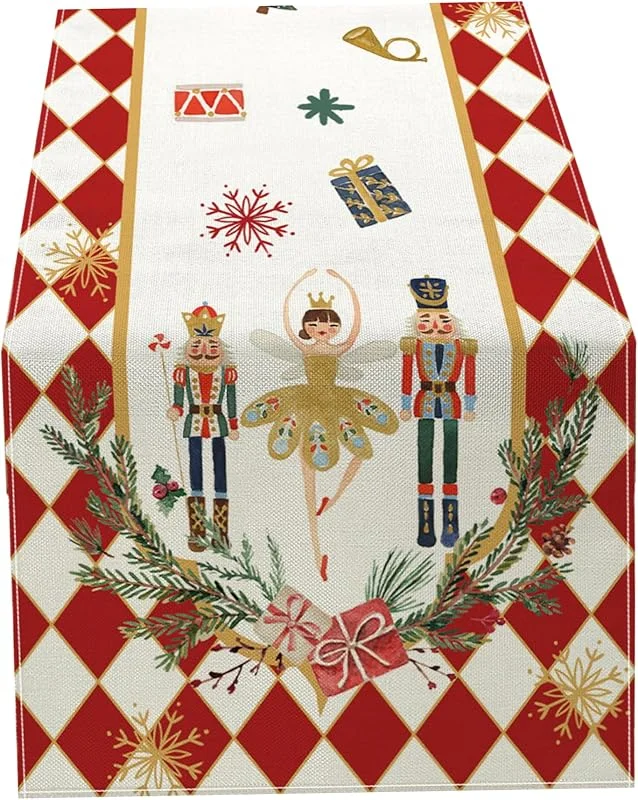 Marke: Gcroet Gcroet Weihnachts-Tischläufer, 33 x 180 cm, Nussknacker-Flachs, weihnachtliche Tischdekoration, schützender dekorativer Tischläufer für das Urlaubsessen zu Hause. — Küche & Haushalt