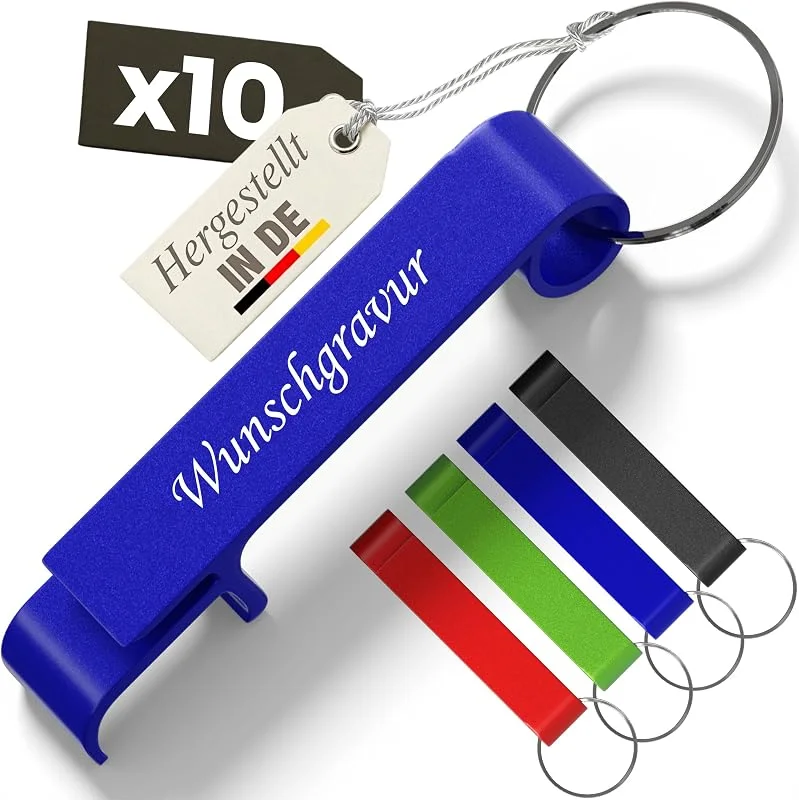 Besuche den Gravurtastisch-Store Gravurtastisch® Flaschenöffner mit Gravur Personalisiert – Bieröffner aus Edelstahl – Geschenk für Männer, Papa & Opa zu Vatertag, Geburtstag – Flaschenöffner mit Namen (Blau, 10 Stück) — Wein und Festtafel