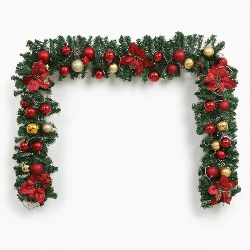 Marke: Woideklu Festlicher Kranz Künstliche Tannengirlande Weihnachtsgirlande Türkranz Dekokranz mit Goldenen Kugeln Und Schleifen aus, 1.8 Meter, Style to 5 — Weihnachtsdeko