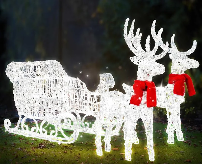 Besuche den KESSER-Store KESSER® 240er LED Rentiere mit Schlitten weiß Timer Inkl. 2X Dekoschal Weihnachtsbeleuchtung für außen und innen Weihnachtsfigur Weihnachtsdekoration mit Dauerbeleuchtung und blinkende