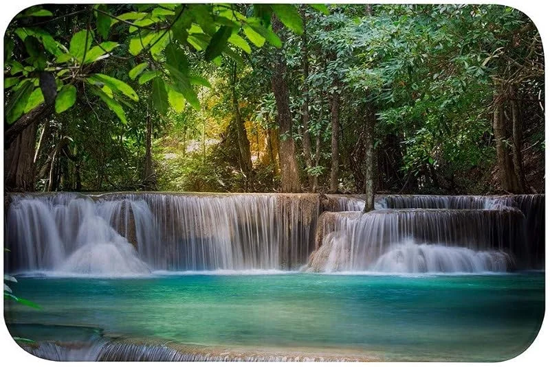 Marke: A.Monamour A.Monamour Badematten Badteppiche Badvorleger Thailand Wasserfall In Kanchanaburi Exotischen Tropischen Wald Bäume Natur Landschaft Flanell rutschfeste Bodenmatte Für Badezimmer Küche 40x120cm — Geschenkverpackung
