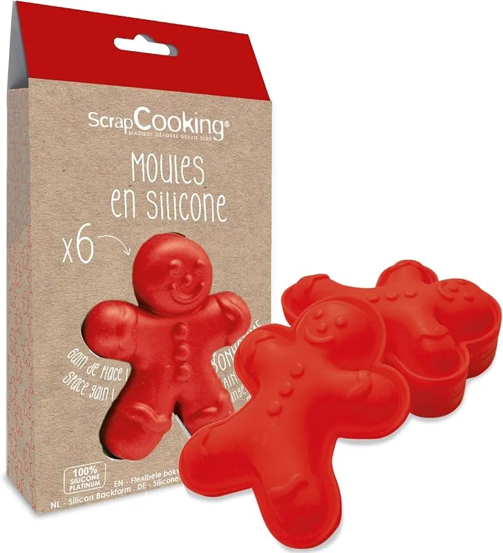 Besuche den ScrapCooking-Store ScrapCooking - Set mit 6 Silikonformen mit Lebkuchenmännchen – Backset für Weihnachtskuchen Ginger – individuelle flexible Formen – geeignet für Backofen & Spülmaschine – Geschenk Küche – 2911 — Weihnachtskueche