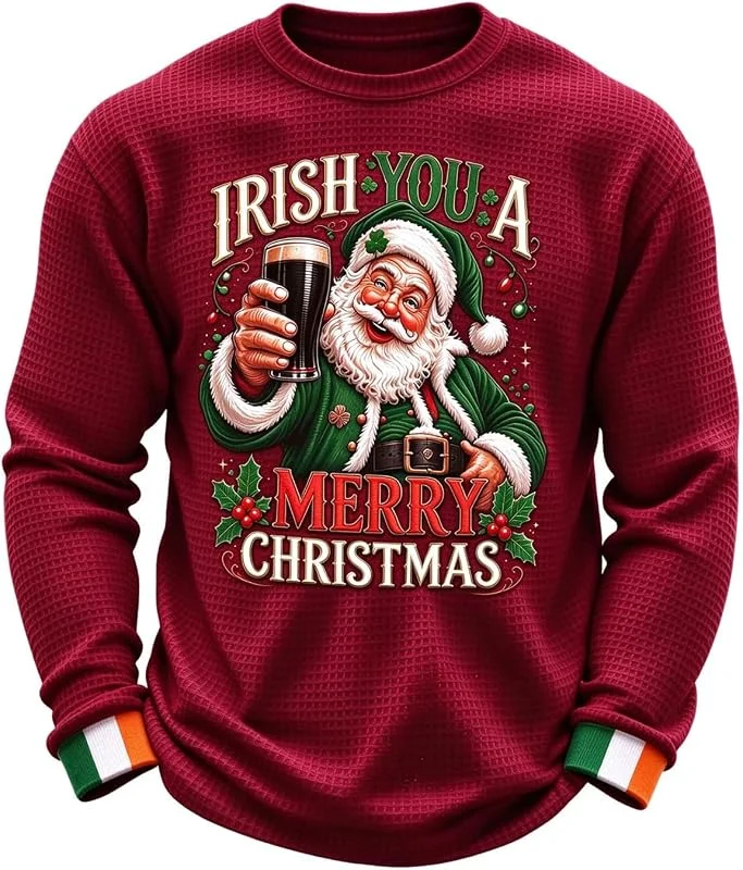 Marke: Generic Weihnachtspullover Herren Waffle Lustig Print Sweatshirt mit Rundhals — Weihnachtsmode
