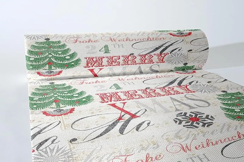 Besuche den Sovie HORECA-Store Sovie HORECA Weihnachtstischläufer X-Mas Greetings in Bordeaux aus Linclass® Airlaid, Tischläufer stoffähnlich Einweg, ideal für Advent & Weihnachten, 40 cm x 24 m, 1 Stück — Küche & Haushalt