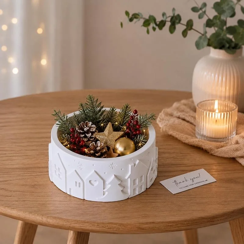 Marke: PK Global Sourcing Weihnachtliche Dekoschale mit Teelichthalter, Winterliches Haus- und Tannenmotiv, Weihnachtsdeko, Geschenkidee — Advent und Tisch