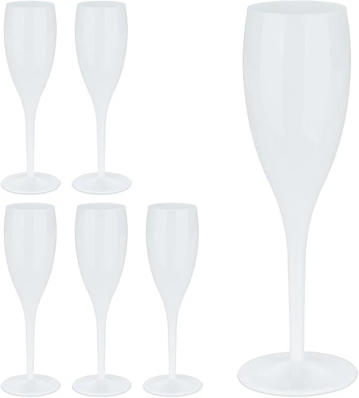 Besuche den Relaxdays-Store Relaxdays Sektgläser Kunststoff, 6er Set, bruchfest & BPA-frei, Mehrweg Champagner Gläser, 100 ml, Sektbecher, weiß — Wein und Festtafel