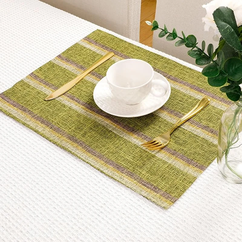Besuche den Epinki-Store Epinki Tischset Modern Quadratisch, 2Pcs Set Polyester Platzdeckchen Abwaschbar Vintage Falsche Leinen Streifen Hitzebeständige, Tisch-Sets Gelb Grün für Küche Restaurant Hotel, 32x45CM — Küche & Haushalt