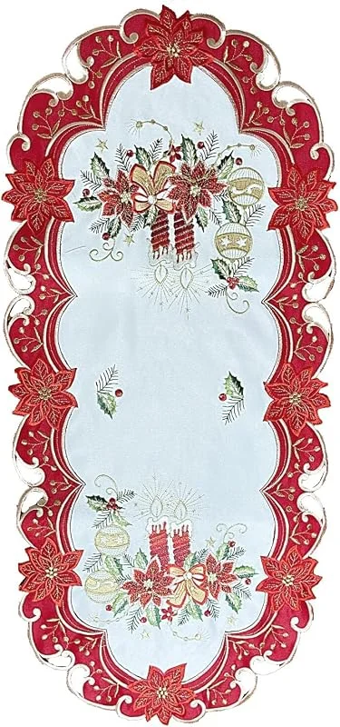 Marke: Westernlifestyle Tischläufer Tischdecke Mitteldecke Tischband Weihnachtsdecke Weihnachten gestickt Kerzen rot Weiss (40x90) — Küche & Haushalt