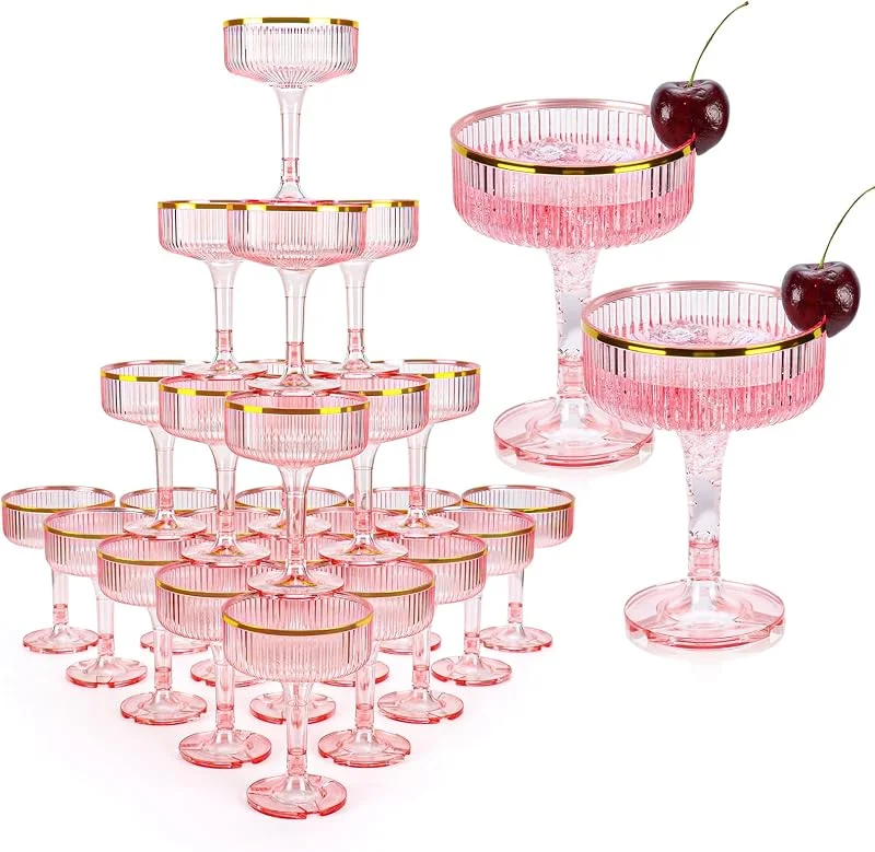 Marke: SHIQIKEJIPTY Champagnergläser mit goldfarbenem Rand, stapelbare Martini-Gläser, Champagnergläser, Stiel, Champagnerglas, Stiel, Champagnerglas, für Hochzeiten, Geburtstage, Partys, Bars, Gastgeber — Wein und Festtafel