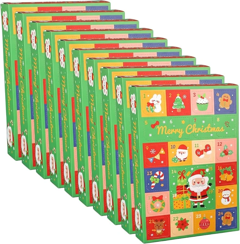 Marke: StaZamor 10 Stück leere DIY-Adventskalenderboxen zum Befüllen mit 24 Gittern, klassischer Weihnachtsmuster-Papierkalender zum Befüllen für Feiertags-Countdown, Boxen — Advent und Tisch