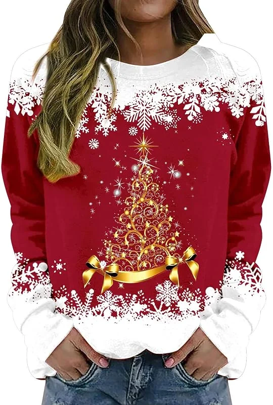 Marke: Qixiu Weihnachtsmann Druck Weihnachtssweatshirt Damen Pullover Weihnachten Oversized Hoodie Damen Pullover mit langärmeligem Rundhalsausschnitt und Aufdruck Merry Christmas — Weihnachtsmode