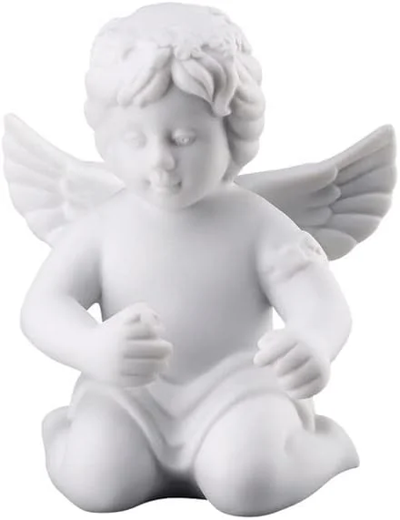 Rosenthal Engel mit Blumenkranz aus weißem Buskuit-Porzellan, Weihnachtsdeko Engel, kleine Engelfiguren, 5, 0 x 6, 3 cm, Elegante Festtagsdeko, Engelfigur, Weihnachten, Sammlergeschenk — Advent und Tisch