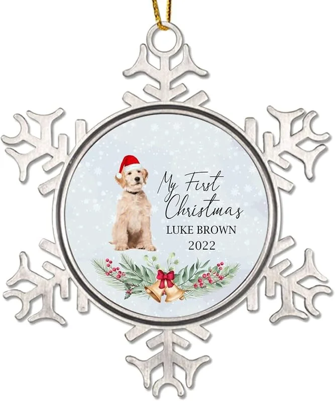 Marke: CowkissSign Weihnachtskranz, Hund mit Weihnachtsmannmütze, Weihnachtsdekoration, Metall, Schneeflocke