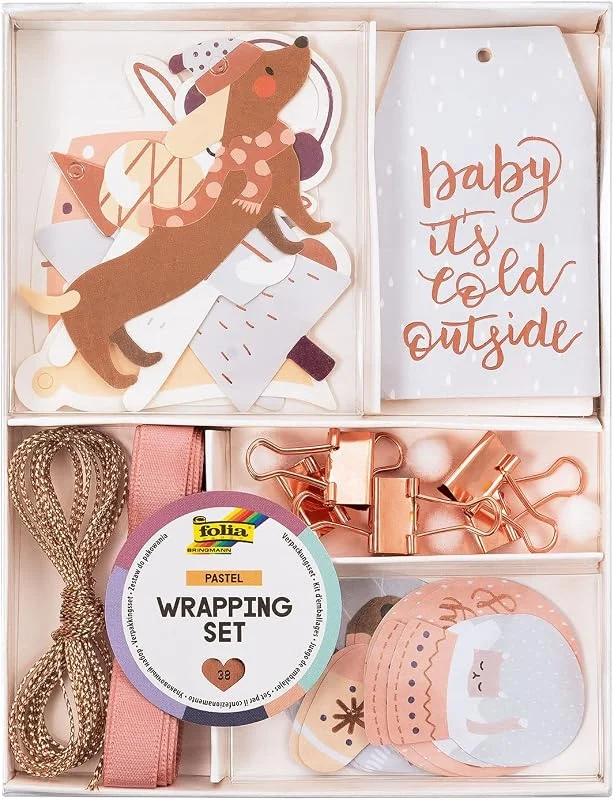 Besuche den folia-Store folia 12121 - Wrapping Set "Pastel", 38 teiliges Verpackungsset zum Gestalten von hübschen Geschenk-Anhängern für Weihnachten — Geschenkverpackung