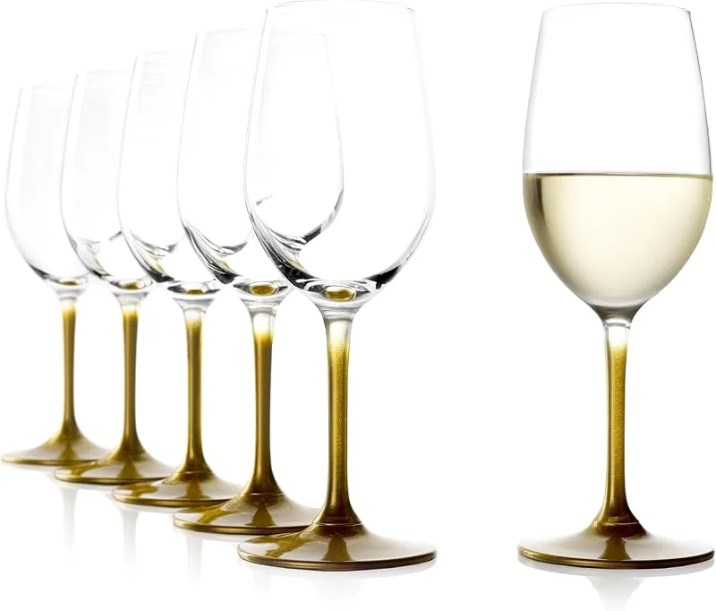 Besuche den Stölzle Lausitz-Store Stölzle Lausitz Weißweingläser Gold Event 6er-Set 360 ml – Weingläser für schwere Weißweine & mittelschwere Rotweine – Edle Weißweinkelche mit goldfarbenem Fuß & Stiel – Spülmaschinenfest — Wein und Festtafel