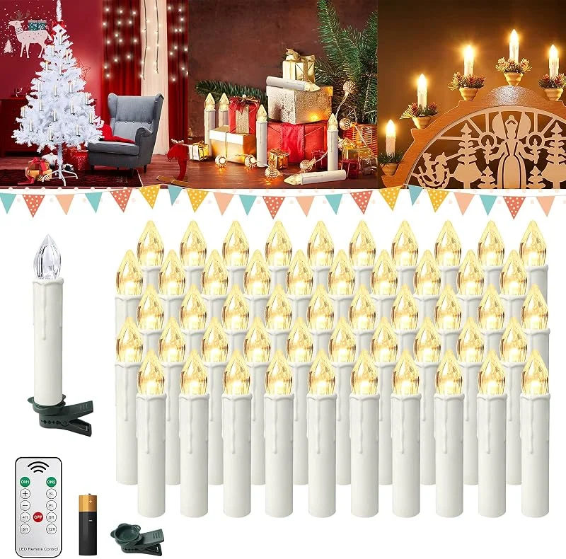 Besuche den UISEBRT-Store LED Christbaumkerzen mit Fernbedienung, 50er Set mit Batterie, Warmweiß — Weihnachtsbeleuchtung