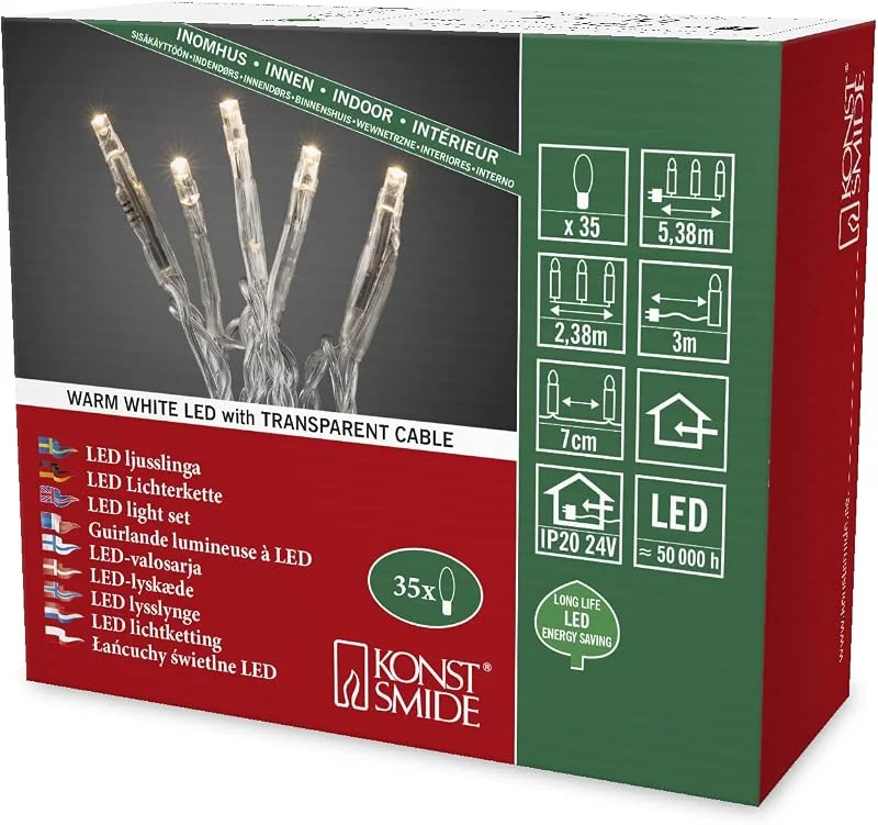 Besuche den Konstsmide-Store Konstsmide Micro LED Lichterkette, 35 warm weiße Dioden, 24V Innentrafo, transparentes Kabel - 6352-123 — Weihnachtsbeleuchtung