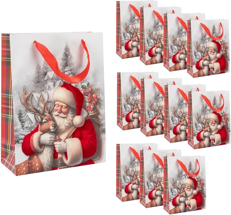 Besuche den Idena-Store Idena Geschenktüten Weihnachtsmann & Rentier, 12 Stück, 26 x 32 x 10 cm — Geschenkverpackung