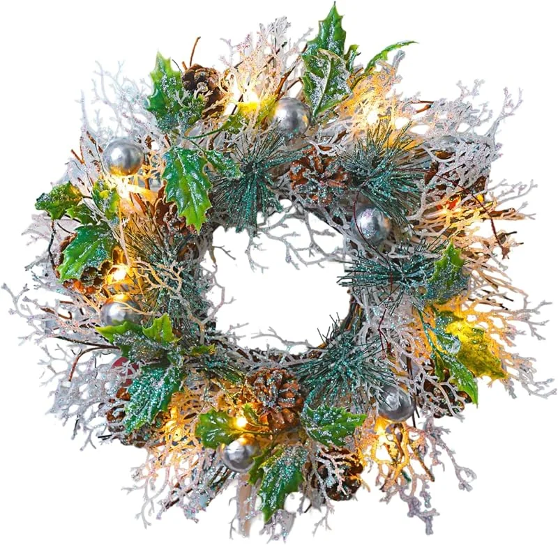 Besuche den BURI-Store LED Tannenkranz 33 cm Leuchtkranz Adventskranz Weihnachtsdeko Warmweiß