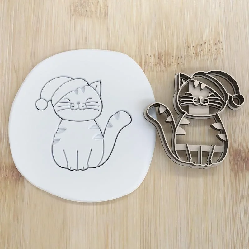 Besuche den my3dbase-Store Weihnachten Katze mit Mütze cookie cutter Fondant Keksstempel, Ausstechform keksausstecher PLA ca.8cm — Weihnachtskueche
