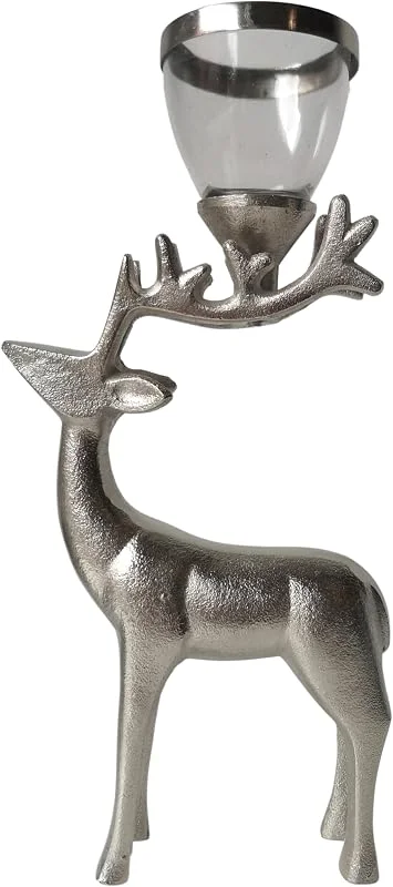 Marke: Generisch Deko Figur Metall Hirsch Silber REH Rentier Kerzenständer Dekoobjekt Skulptur 2 — Kerzenlicht Abendessen
