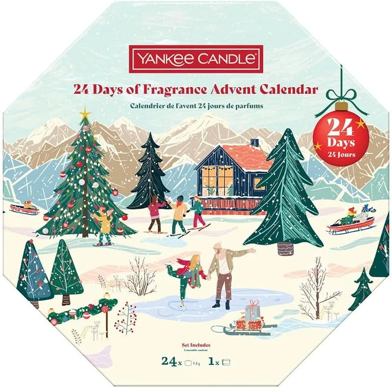 Besuche den Yankee Candle-Store Yankee Candle Adventskalender 2025 "24 days of fragrance" Adventskranz - Inhalt: 24 Teelichter und 1 Teelichthalter — Advent und Tisch