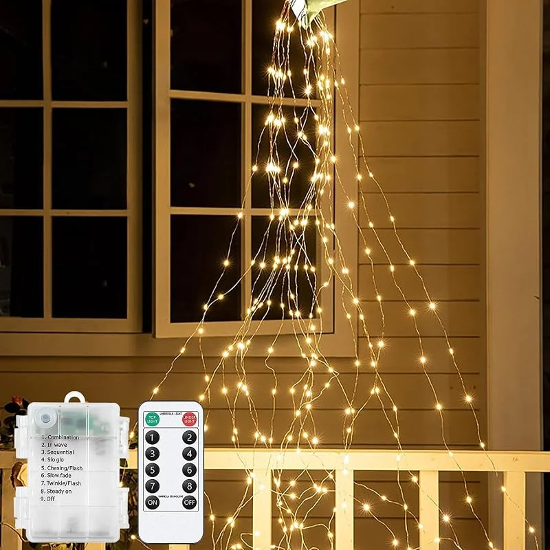 Besuche den DINOWIN-Store Lichterschweif 14 Strängen 280 LED Lichterbündel mit Fernbedienung Lichterkette Wasserfall Wasserdichte Mini Lichterkette Batteriebetrieben für Garten Weihnachten Balkon Gießkanne (1 Stück) — Weihnachtsbeleuchtung