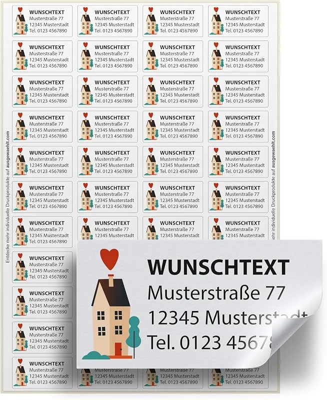 Marke: Ausgewählt verpackt Adressaufkleber personalisiert – 44 Adressetiketten selbstklebend – 4, 6 x 2, 4 cm – Absender Aufkleber mit Name selbst gestalten – (Motiv 4) — Geschenkverpackung