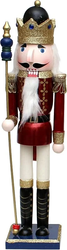 Besuche den Dekohelden24-Store Dekohelden24 ***Holz Nussknacker XL als König mit goldenem Glitter, L, B, H: 12, 5 x 11 x 50 cm. — Weihnachtsdeko