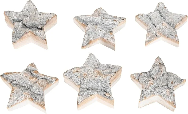 Marke: ETC ETC dekorative weihnachtliche Streudeko Tischdeko Basteldeko Sterne Naturholz mit Rinde im 6-er Set — Advent und Tisch