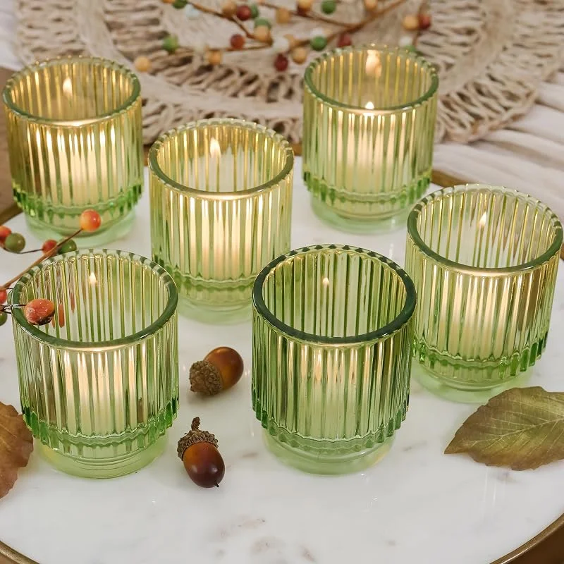 Marke: Kate Aspen Kate Aspen Teelichthalter im Vintage-Stil, geriffelt, Glas, Herbstdekoration, Boho-Deko, Regaldekoration, perfektes Gastgebergeschenk oder Heimdekoration, 6 Stück — Kerzenlicht Abendessen