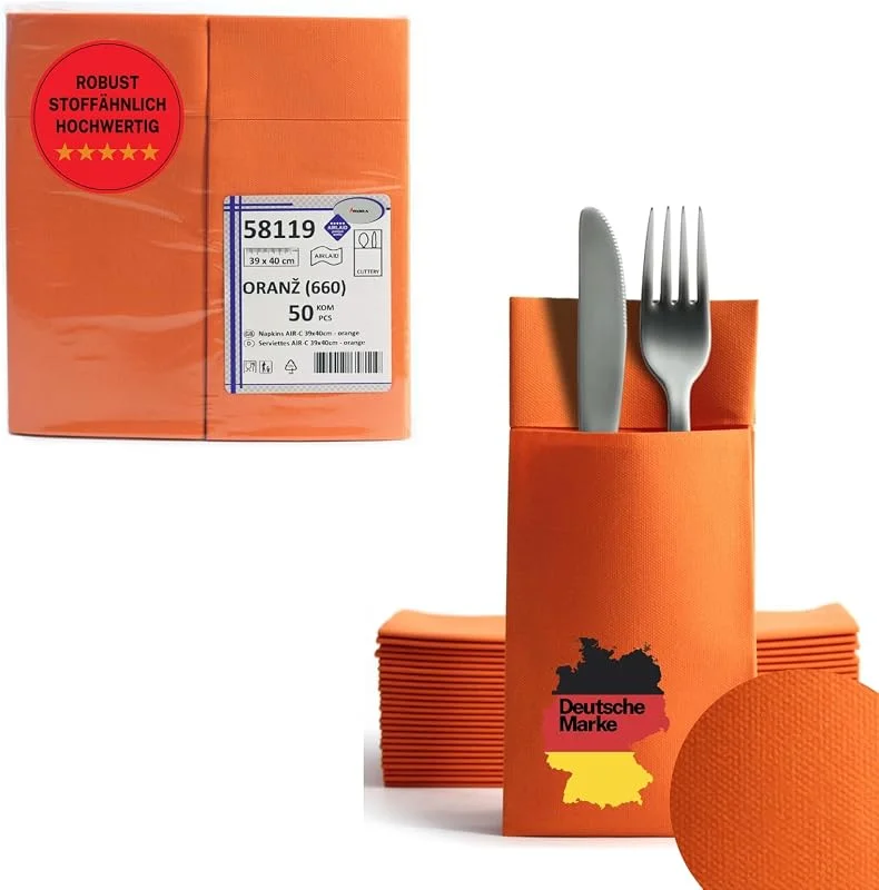 Besuche den AROBA-Store AROBA 50 Stück Vorgefaltete Airlaid Besteckservietten - 39x40 cm Stoffähnliche Einweg-Bestecktaschen mit Serviette, Robust & Besonders Saugstark - für Catering, Events, Hotel & Party - Orange — Advent und Tisch