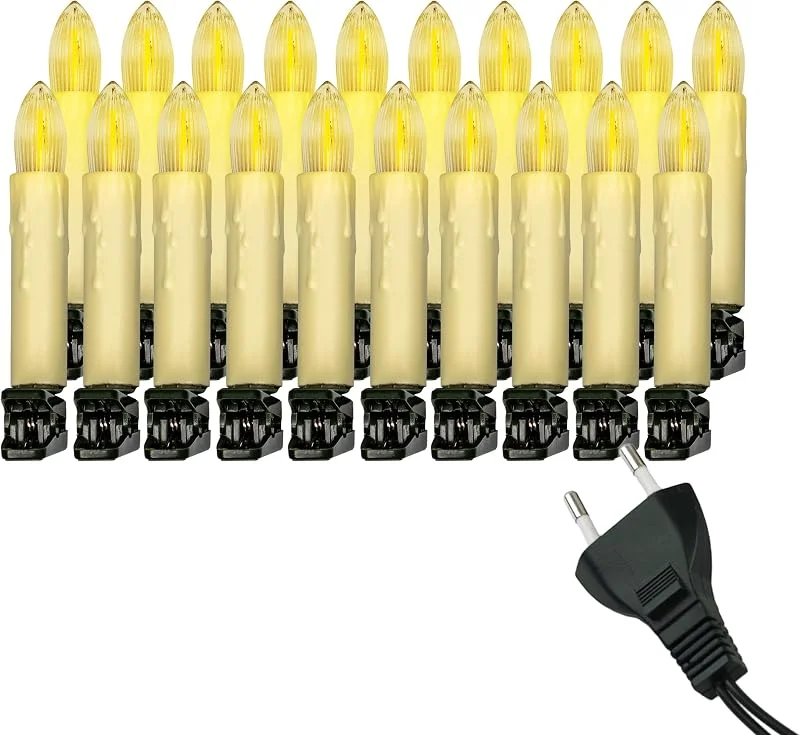 Marke: IC Winterworld Retro Weihnachtsbaum-Lichterkette mit LED Filament Kerzen, klassische Baumbeleuchtung mit austauschbaren E10 Leuchtmittel, Weihnachtsbeleuchtung für Innen, nostalgie (creme, 20 Kerzen - ca. 9, 5 m)