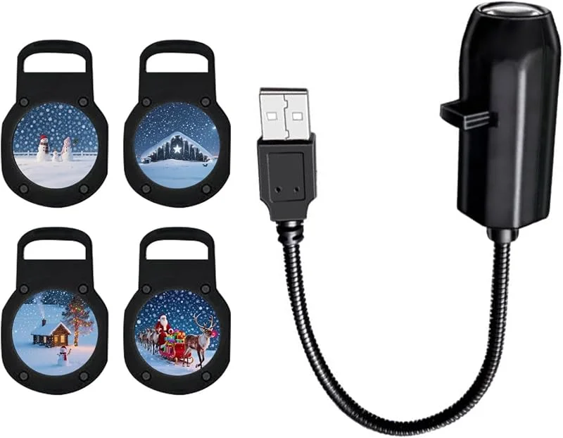 Marke: Uitndvyte USB-Weihnachtsprojektor-Lampe mit 4 festlichen Folien, 360-Grad-rotierendes Nachtlicht für Wand- und Deckendekoration, Feiertags-Halloween-Projektor-Lichter für den Außenbereich — Weihnachtsbeleuchtung