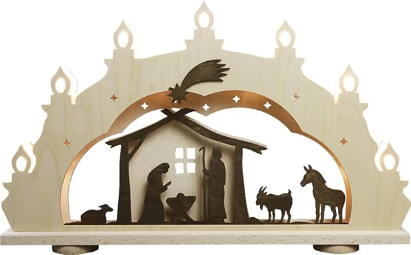 Marke: Günter Gläser Leuchtenherstellung LED Lichterbogen 7 FLG. Rustikal Christi Geburt Natur LxHxT 52, 0 x 33, 0 x 6, 0 cm NEU Schwibbogen Leuchterbogen Fensterbild — Weihnachtsdeko